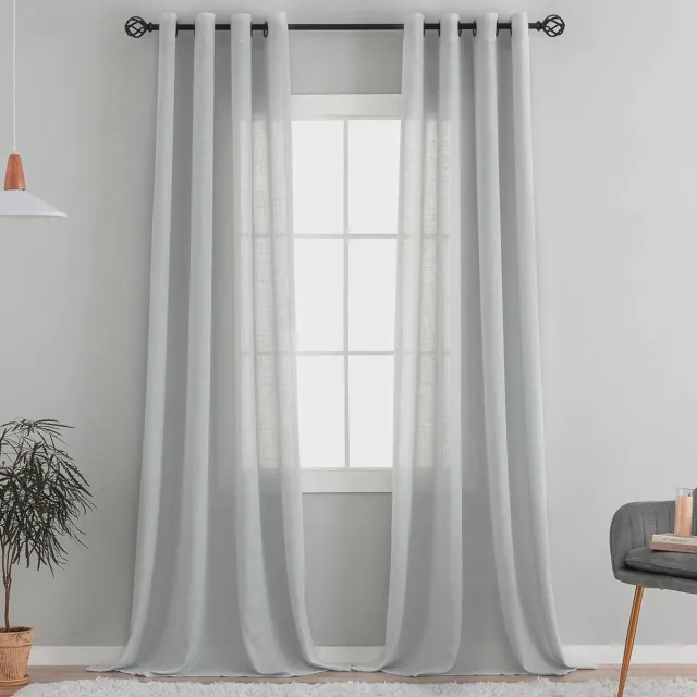 Générique Gordijnen met natuurlijke linnenstructuur, gordijnen met inslagringen, linnen, gordijnen voor raam, woonkamer (lichtgrijs, H x B) 260 x 140 cm, 2 stuks