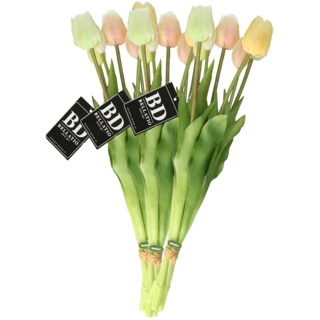 Bellatio Design Kunst tulpen boeket Sally - 21x stuks - multi kleuren - real touch - 47 cm Wit