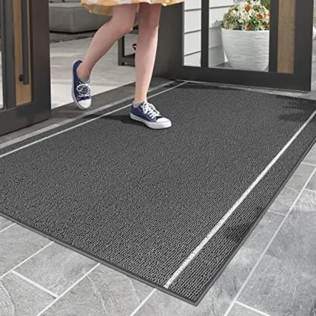 RALA Deurmat Buiten 90 x 150 cm, Heavy Duty Deurmat, Vuilvanger Deurmat Anti-slip, Waterdicht, Afwasbaar, Grijs