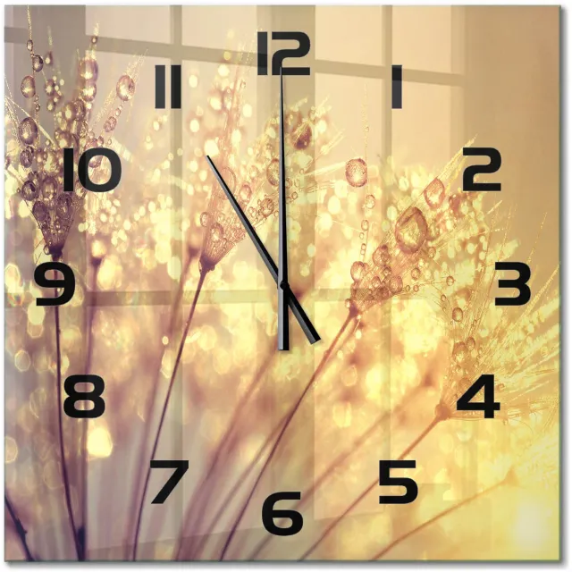 TULUP Wandklok - Paardenbloemzaden Wandklok Glas Met Motief - 60x60 cm - Beige Decoratieve Glazen Klok - Zwarte handen - Vierkante Klok - Gekleurde Glazen Klok - Glazen Klok Met Print