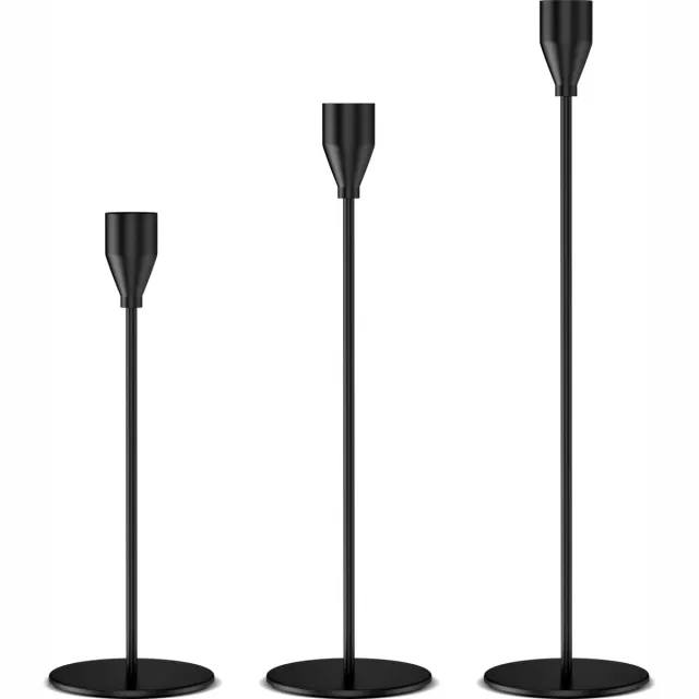 JGS ® Klassiek Zwart Metalen Kandelaar Set van 3 met Verschillende Hoogtes voor Sfeervolle Decoratie