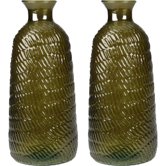 H&S Collection Bloemenvaas Livorno - 2x - Gerecycled glas - donkergroen transparant - D13 x H31 cm