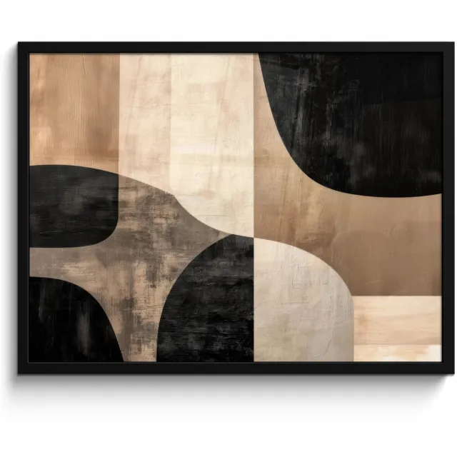 FrameYourWall Poster in lijst - Fotolijst 80x60 cm - Posters - Abstract - Vlakken - Zwart - Rond - Posterlijst zwart - Decoratie - Wanddecoratie woonkamer - Muurdecoratie slaapkamer