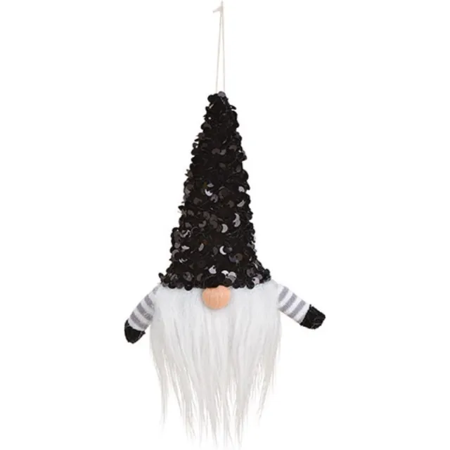 Chrissy Kersthanger - Gnome - Gnoom - Kabouter - Dwerg - (B x H x D) 11 x 15 x 4 cm - Hanger Kabouter van Textiel - Kleur Grijs-Zwart Wit