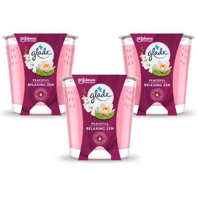 Glade 3 x Glade - Geurkaars Relaxing Zen - 100% Raapzaadwas - 112 g - Voordeelverpakking - 3 stuks lichtblauw