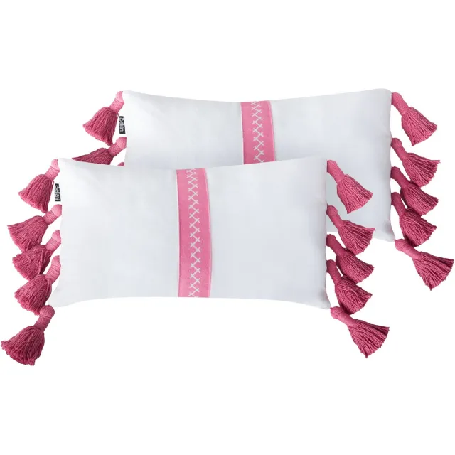Beliani LOVELY - Sierkussen set van 2 - Wit/Roze - 30 x 50 cm - Katoen