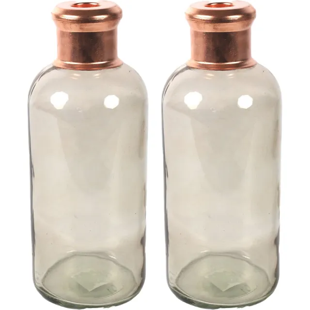 Countryfield Bloemenvaas Firm Bottle - 2x - transparant beige/koper - glas - D11 x H27 cm
