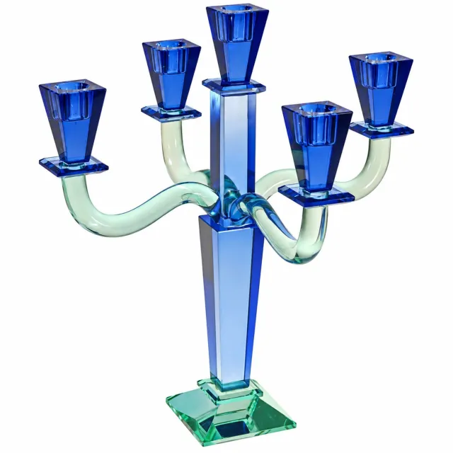 Werner Voss WERNS Fancy Crystal 5-armige Kandelaar – Glas Blauw – 40 cm – Luxe Decoratieve Kandelaar – Statement Woondecoratie
