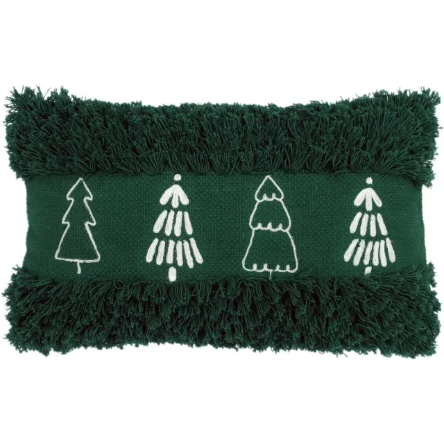 Urbane Hide 30x50 cm Kussenhoes | Kussenhoezen | Kussenhoesjes | Bomen met franjes Design | Katoen & Acryl | Donkergroen & Wit | Zonder Binnenkussen Type D