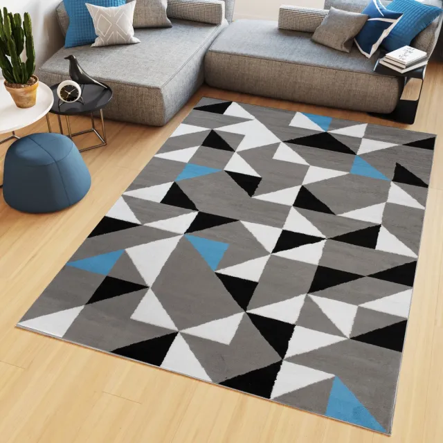 Tapiso Maya Vloerkleed Grijs Laagpolig Tapijten Maat- 200x200 Zwart Lichtgrijs Blauw
