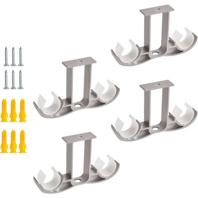 Provento Aluminium plafondmontagebeugels voor gordijnroede - Set van 4 - Dubbele gordijnhouders - Grijs - Voor 24-30 mm raamgordijnstang Any