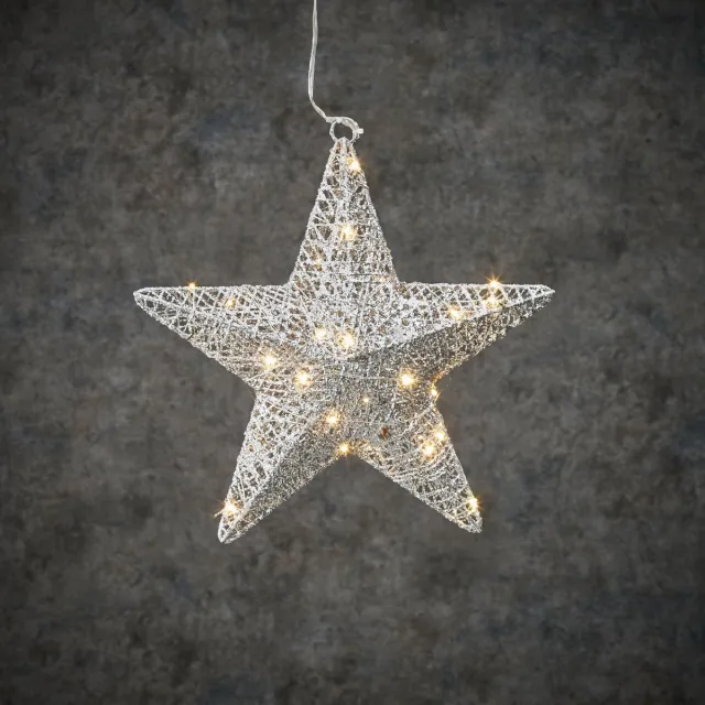 Luca Lighting Ster zilver - 30 warm witte leds - batterij - kerstdecoratie - 30x30 cm