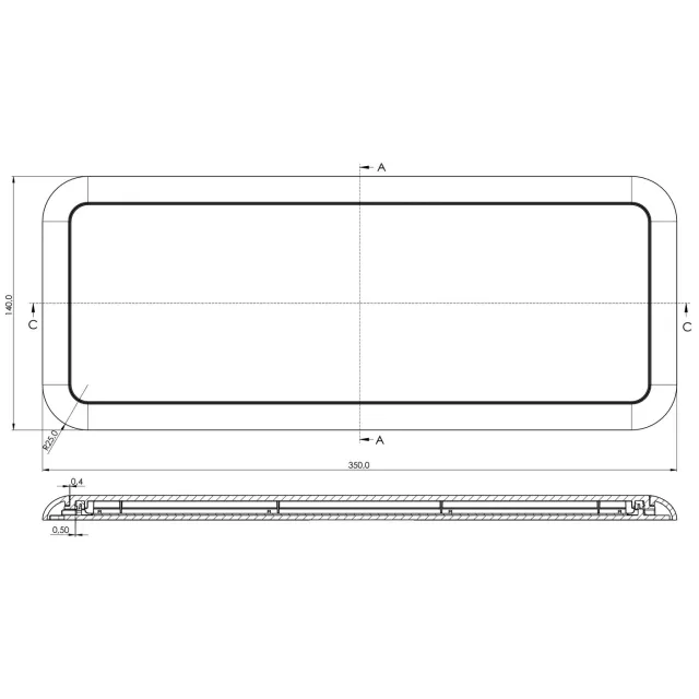 Pegasus Depot LED Plafonnière Rechthoekig 350 x 140 mm 12V 24V, Wit en Blauw Nachtlicht, IP66 IK10, Grijs