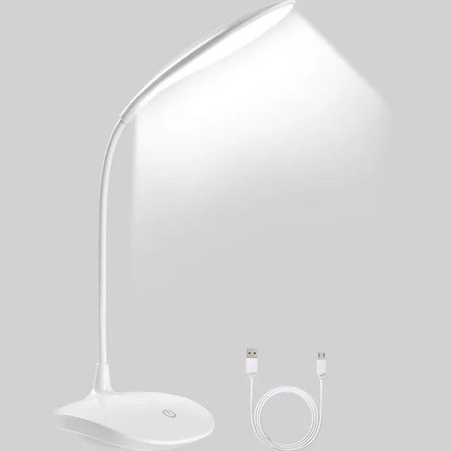SSTRWGOOD Bureaulamp - LED Schrijflicht met 3 Helderheidsniveaus - 360° Flexibele Siliconen Arm - Geschikt voor Home Office en Studie - ABS Materiaal - 1.5W 5V USB Lamp met Ovale Antislipbasis - 13.5x12.5x43cm Wit