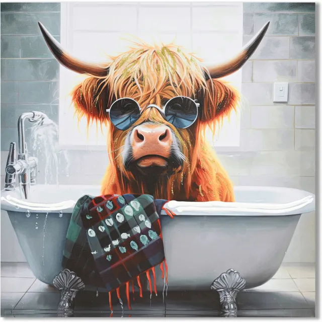 homebound by ky Schilderij schotse hooglander bad 30x30cm Beige