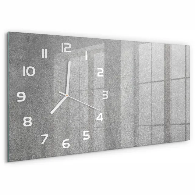 TULUP Wandklok - Grijze muur Gekleurde Glazen Klok - 60x30 cm - Grijs Glazen Klok Met Print - Witte handen - Rechthoekige Klok - Moderne Wandklok Glas - Wandklok Glas Decoratie