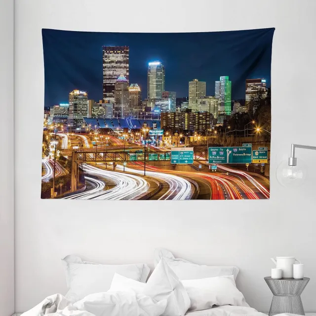 ABAKUHAUS City of Pittsburgh Tapijt, Spits uur, Woonkamer Slaapkamer Wanddoek Zijdezacht Satijn Tapijt, 200 x 150 cm, Meerkleurig Donkerblauw