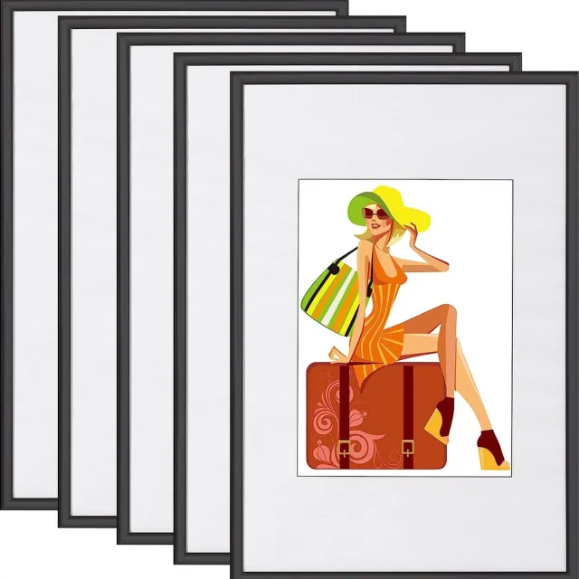 Rootz Living 5 X Fotolijstjes Fotolijsten in plastic en glas,Schilderijlijsten modern 21x29,7cm,Zwart