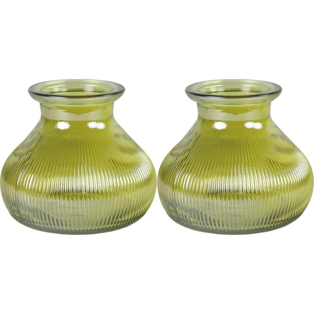 Decostar Bloemenvaas - 2x stuks - geel/transparant glas - H12 x D15 cm