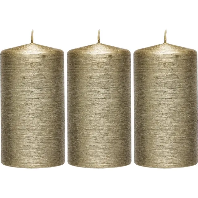 Enlightening Candles 3x Creme gouden cilinderkaarsen/stompkaarsen 7 x 13 cm 25 branduren - Geurloze creme goudkleurige kaarsen - Woondecoraties