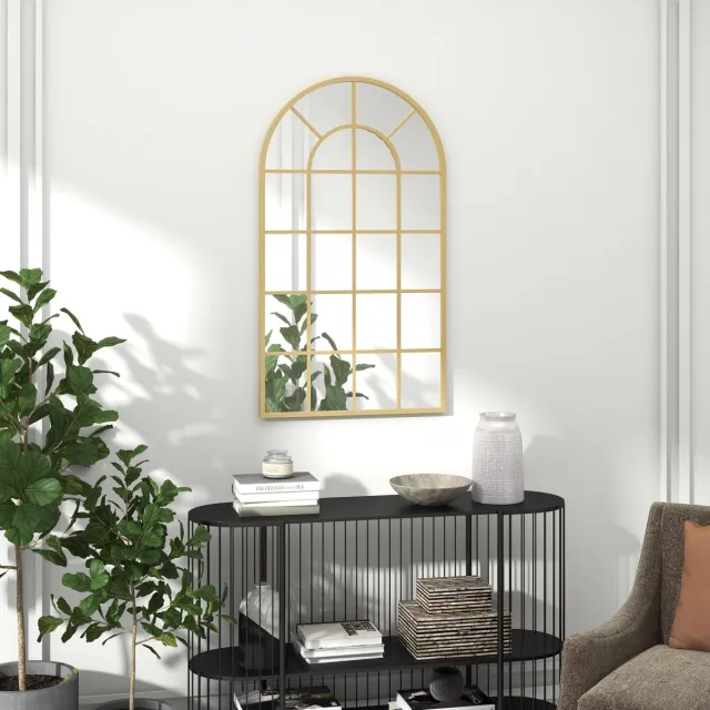 REDOM Wandspiegel - Boogvormig Met Metalen Frame - Modern Klassiek - Voor Woonkamer - Aluminium - Goud - 65 X 2,5 X 110 Cm