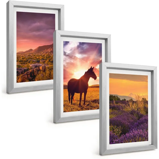 TULUP 4-Delige Schilderij Set - Berglandschappen met paarden en lavendelvelden - 20 x 30 cm - Wanddecoratie - Moderne Interieurdecoratie - Muurdecoratie Zilveren lijst