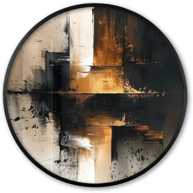 FrameYourWall Poster in lijst Rond - Fotolijst 80x80 cm - Posters - Modern - Zwart - Verf - Goud - Ronde posterlijst zwart - Decoratie - Wanddecoratie woonkamer - Muurdecoratie slaapkamer Modern - Verf