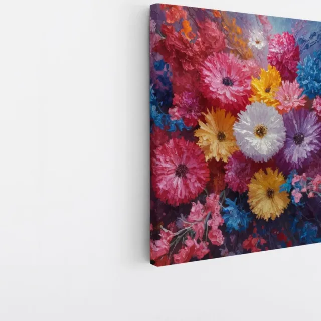 Saammp Canvas Schilderij - Kleurvolle bloemen - Abstract - 100x100 - Foto op canvas - Wanddecoratie - Muurdecoratie Woonkamer - Kantoor Decoratie Multicolor