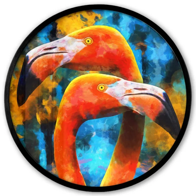 FrameYourWall Poster in lijst Rond - Fotolijst 40x40 cm - Posters - Schilderij - Olieverf - Flamingo - Ronde posterlijst zwart - Decoratie - Wanddecoratie woonkamer - Muurdecoratie slaapkamer Multicolor
