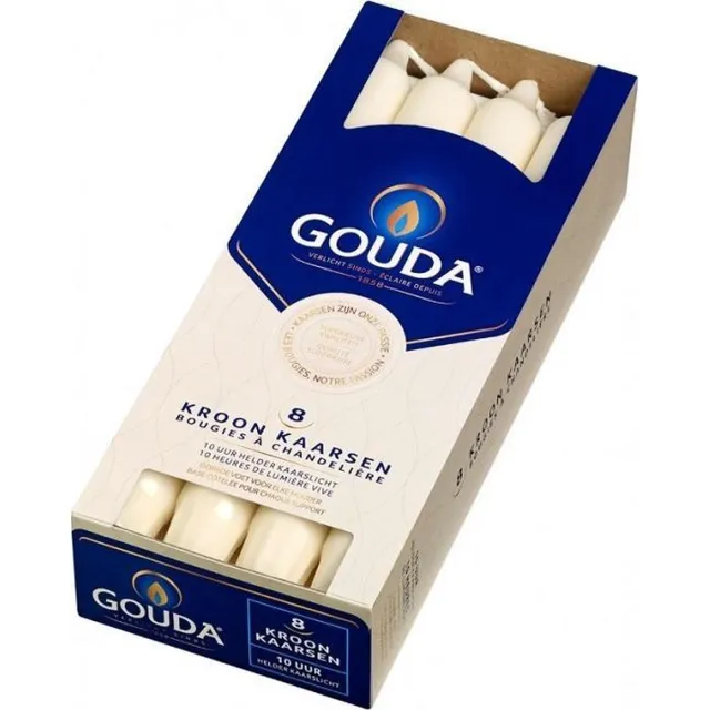 Gouda Dinerkaars Gouda Kroonkaarsen 240/24 doos 8 ivoor (4 verpakkingen) ivoor gekleurde kaars