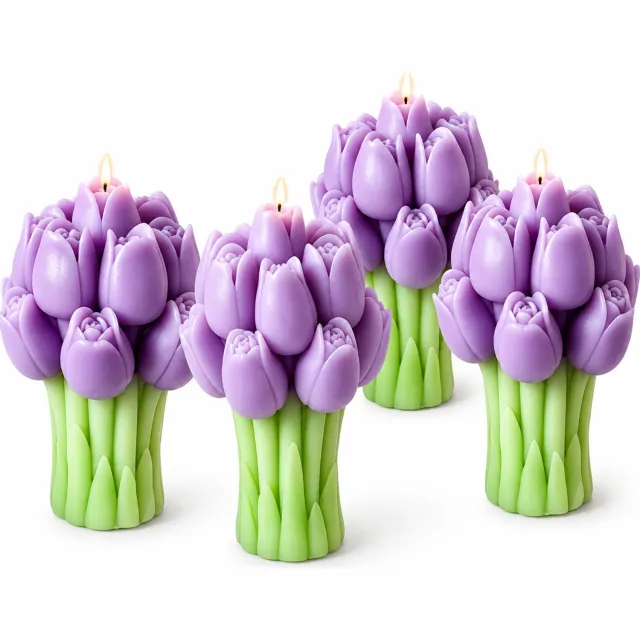 SWGOTA Paarse geurkaars in tulpenboeketvorm - salie en zeezout - 5,5 x 9,5 cm - decoratie en klein cadeau