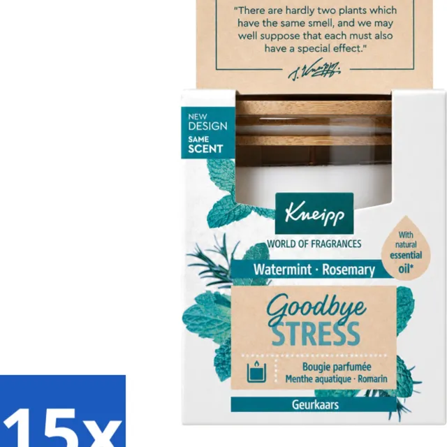 Kneipp 15 x Kneipp - Geurkaars - Goodbye Stress - Watermunt & Rozemarijn - 20 branduren - Voordeelverpakking - 15 stuks Wit