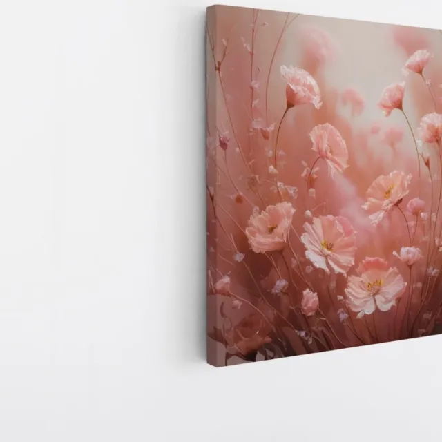 Saammp Canvas Schilderij - Roze bloemen - Abstract - 100x100 - Foto op canvas - Wanddecoratie - Muurdecoratie Woonkamer - Kantoor Decoratie Multicolor