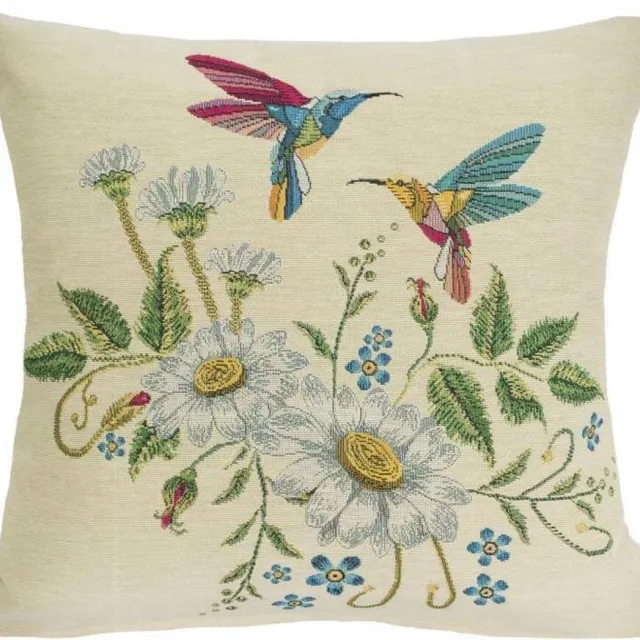 Emme Kussenhoes - Kolibrie - Bloemen - creme kleurige achtergrond - Gobelin - Vogels