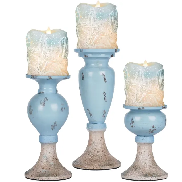 Ibenzoa Elegant Blauw Metalen Kerzenstandaard Set voor Stumpenkerzen - Maritiem Design voor Tafeldecoratie