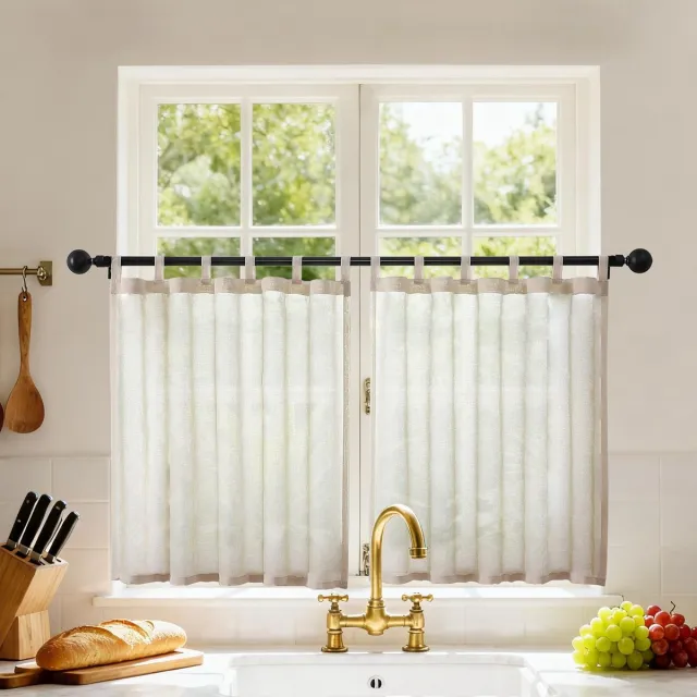 Unyqoos Transparante linnenlook gordijnen met lussen voor keuken en woonkamer