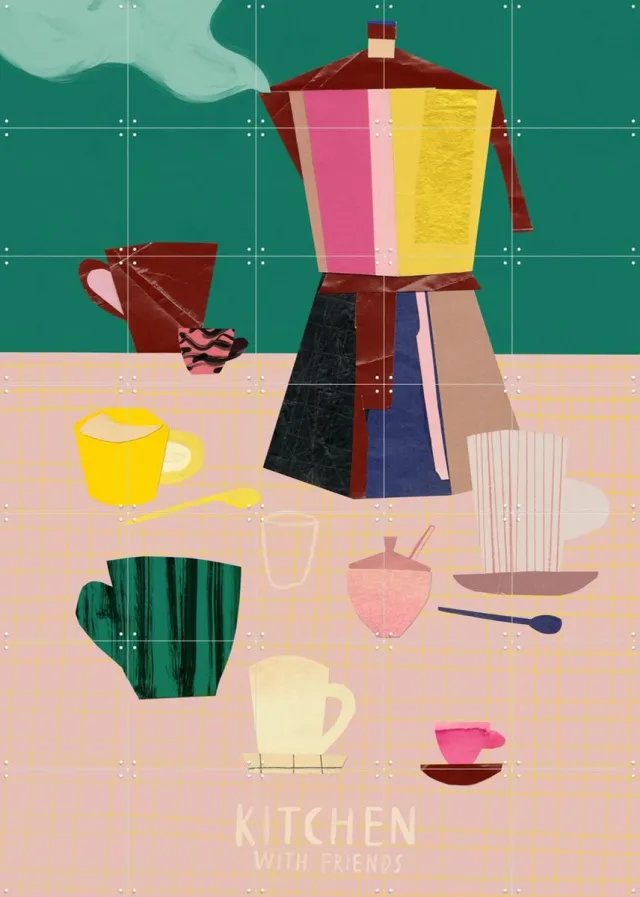 IXXI Espresso 6, Signorinah - 100 x 140 cm - Grote wanddecoratie en posters - Collage, Kleurrijk, Speels, Illustraties, Vintage, Keuken, Woonkamer Groen