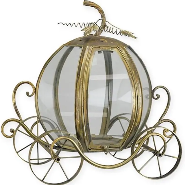 MadDeco Boutique Trukado - Pompoenkoets Lantaarn - Assepoesters Koets Tinnen Lantaarn met glazen vensters - (hxwxd) approx. 47cm x 49.3cm x 29cm antiekgoud
