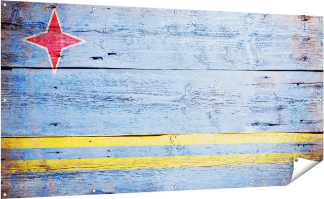 Gards Tuinposter Aruba Vlag op Hout - 200x100 cm - Tuindoek - Tuindecoratie - Wanddecoratie buiten - Tuinschilderij Multikleur
