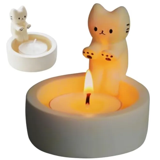 Karma Kandelaar Theelichthouder Kat met Verwarmende Pootjes, Schattig Kattenkaarsenhouder, Cadeau voor Kattenliefhebbers, Woonkamer Slaapkamer Decoratie Tafeldecoratie Zwart