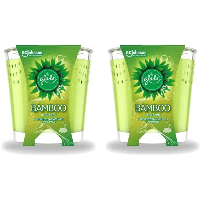 Glade 2 x Glade - Geurkaars - Bamboo Bliss Song - Frisse Geur & Relaxatie - 129 g - Voordeelverpakking - 2 stuks Groen
