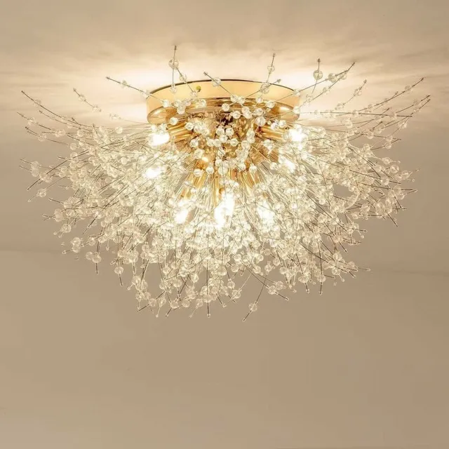 Goeco Plafondlamp - 50cm - Groot - G9 - 6 Koppen - Kristallen - Voor Woonkamer, Slaapkamer, Eetkamer en Hal - Lamp Niet Inbegrepen goud