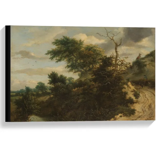 KuijsFotoprint Canvas - Oude Meesters - Zandweg in de duinen, Jacob Isaacksz van Ruisdael - 60x40cm Foto op Canvas Schilderij (Wanddecoratie op Canvas) Groen