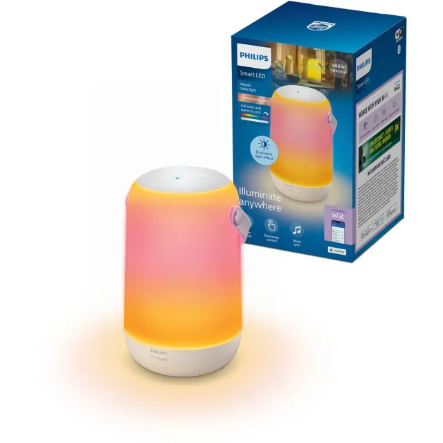 Philips Smart Lighting - Mobile Tafellamp - Draagbaar - RGB - Twee lichtzones - Gekleurd en instelbaar wit licht - Muzieksynchronisatie - Wit - Werkt met de WiZ app - Wifi