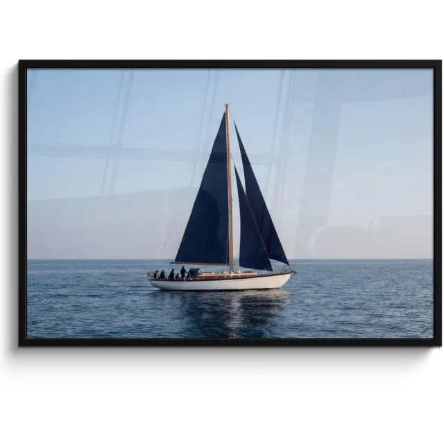 FrameYourWall Poster in lijst - Fotolijst 120x80 cm - Posters - Zeilboot - Zee - Blauw - Posterlijst zwart - Decoratie - Wanddecoratie woonkamer - Muurdecoratie slaapkamer