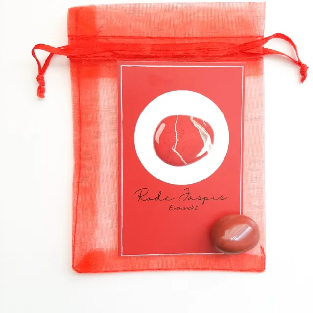The Happymakers Edelsteen in zakje ''rode jaspis'' trommelsteen, knuffelsteen, natuursteen, giftset, evenwicht