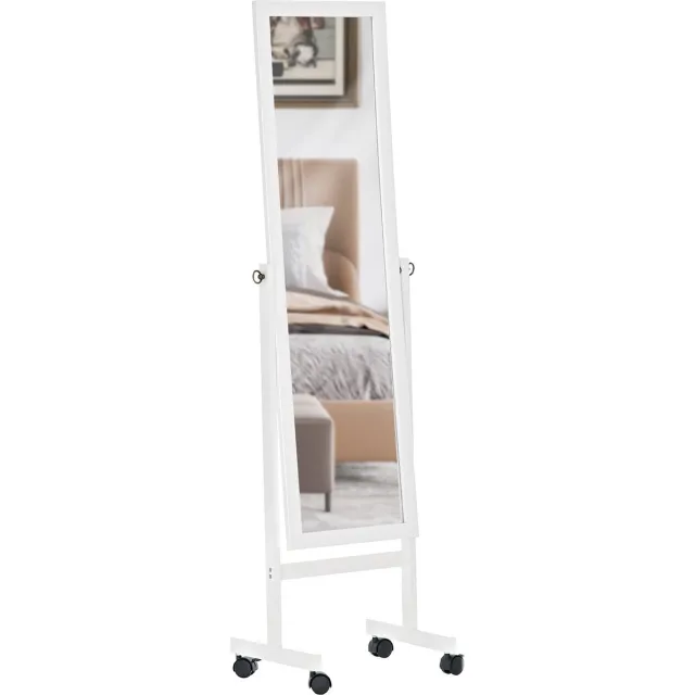 CLP Yolanda Spiegel - Staande spiegel - Make up spiegel - Passpiegel - Met wielen - Hout - wit