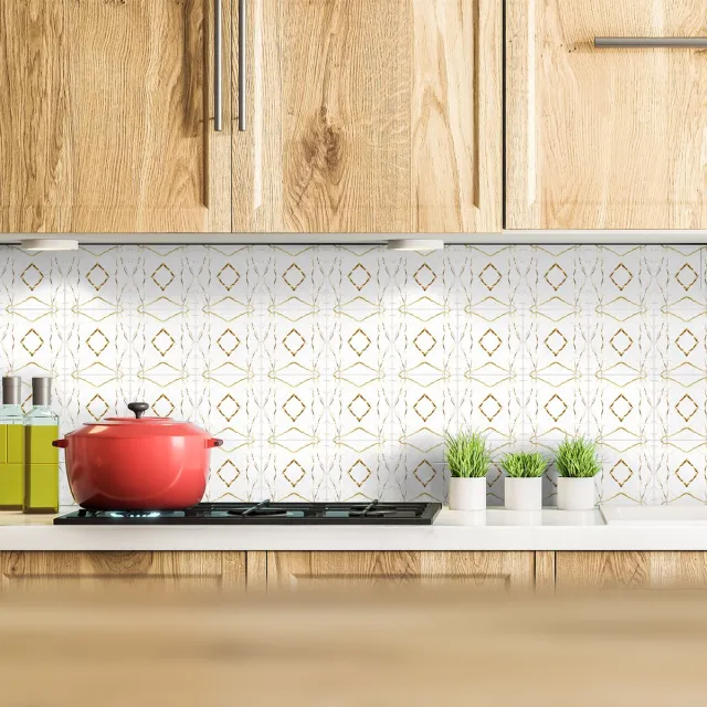 Ambiance Sticker Zelfklevende tegelmuurstickers voor keuken en badkamer - 9 cementtegelstickers in marmer- en goudtinten - 9 stickers van 20x20 cm Multi color