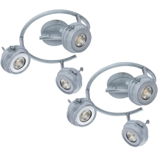 Globo Lighting Spotlamp plafondlamp woonkamer lamp keuken, 3 vlammen spots beweegbaar, metaal grijs antiek, 3x GU10 LED 5 watt 340 lumen, set van 2