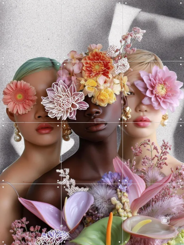 IXXI Too Many Flowers to See, Henriette Visscher - 60 x 80 cm - Grote wanddecoratie en posters - Kleurrijk, Gemengde Technieken, Woonkamer Roze